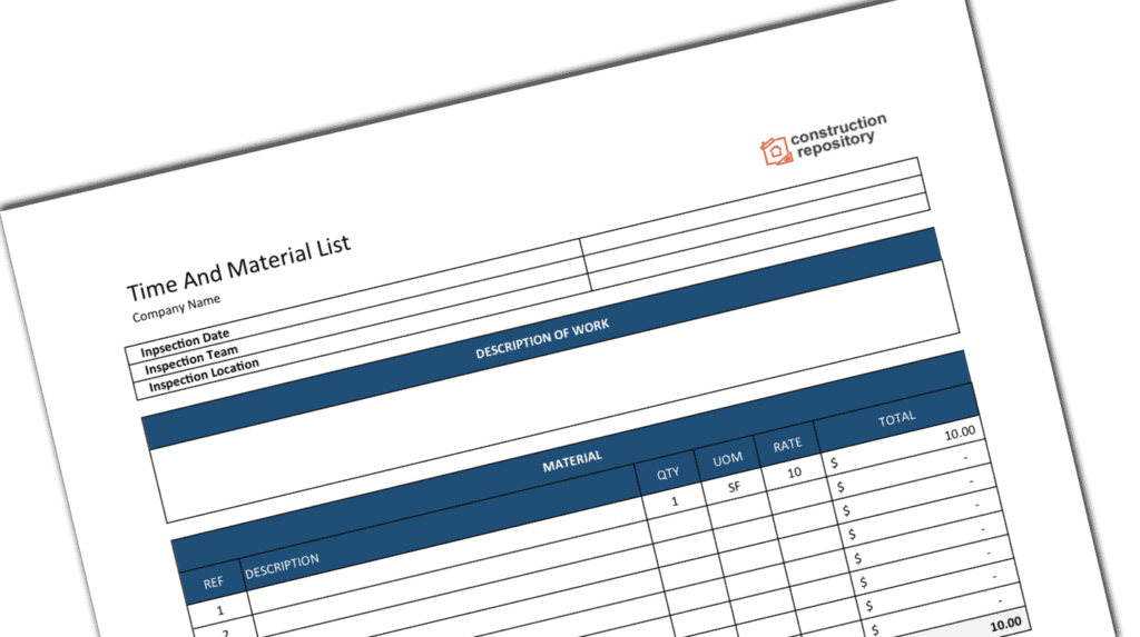 Construction Time and Material Template International Trade Council